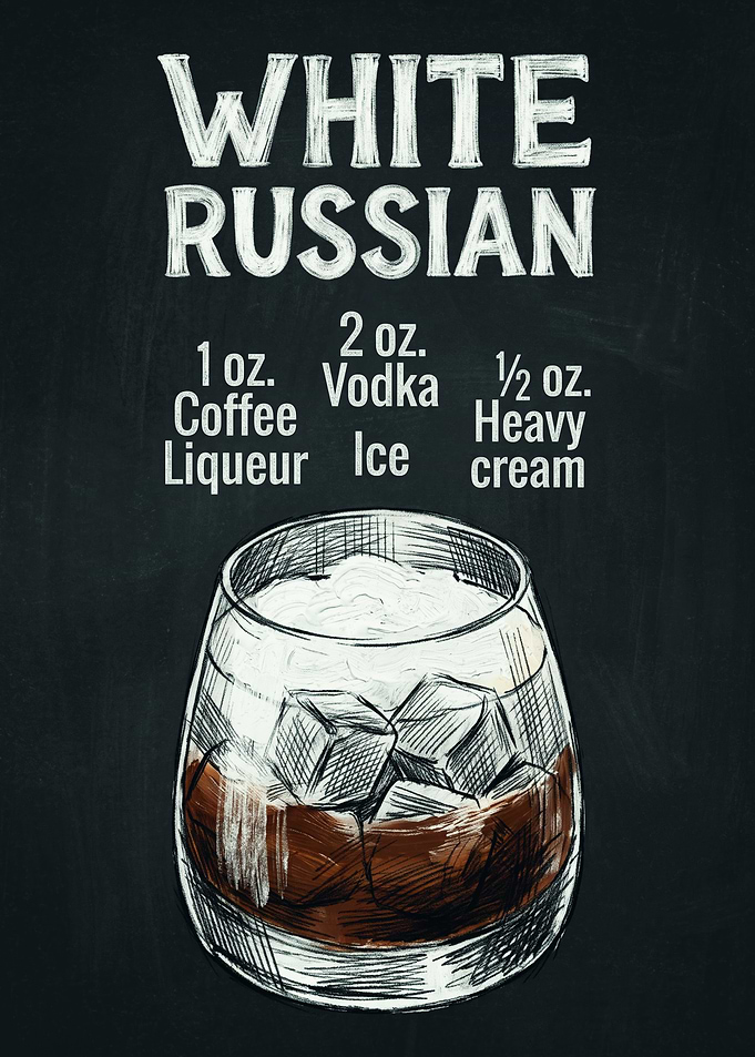 White Russian Cocktail Recipe Chalkboard Art