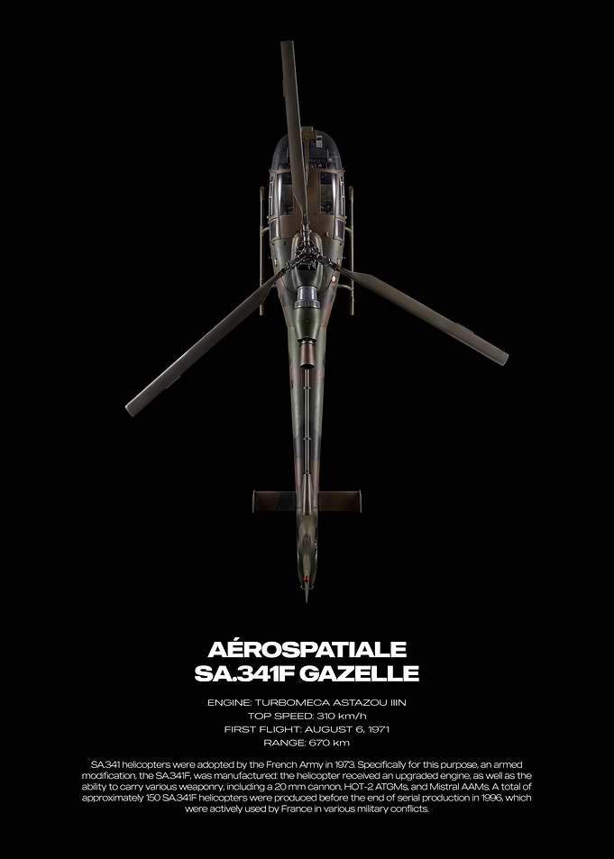 Aerospatiale SA.341F Gazelle Helicopter Poster