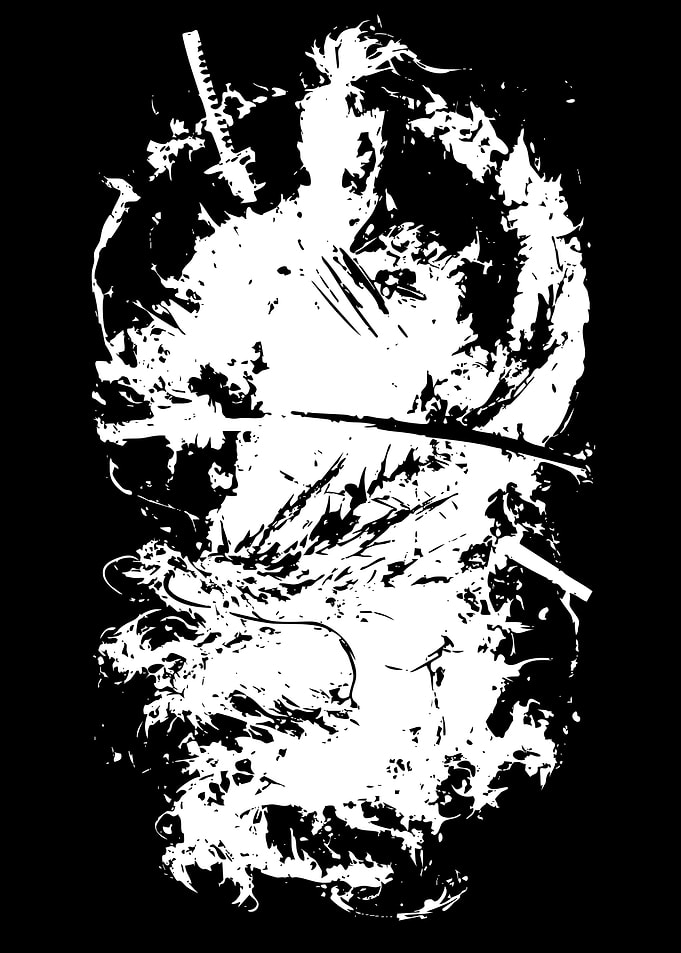 Samurai and Dragon Ink Illustration