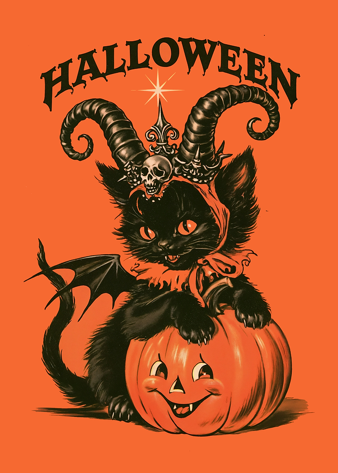Vintage Style Halloween Devil Cat