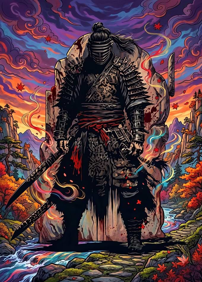 Samurai Warrior in Autumn Landscape