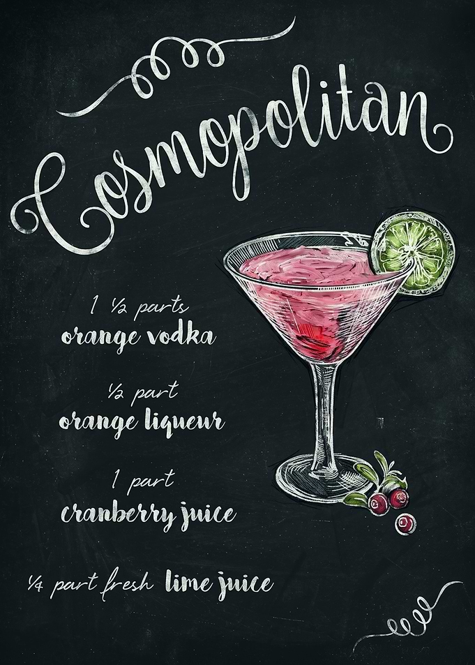 Cosmopolitan Cocktail Recipe Chalkboard Art