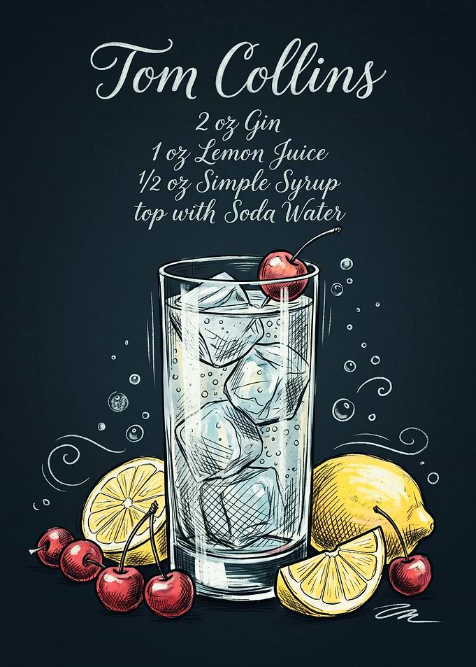 Tom Collins Cocktail Recipe Art