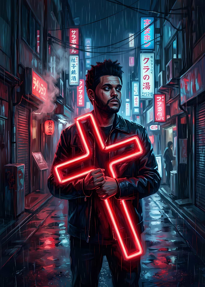 The Weeknd with Neon Cross