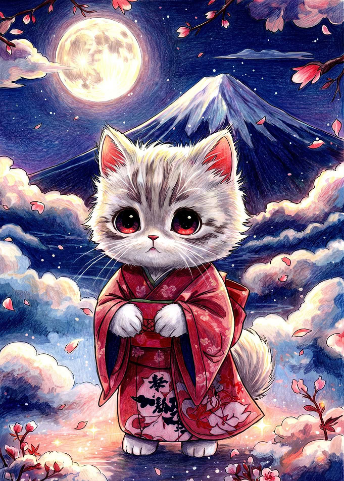 Cute Kitten in Kimono by Fuji
