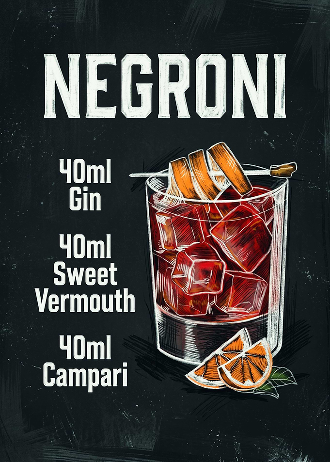 Negroni Cocktail Recipe Chalkboard Art
