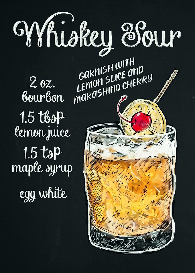 Whiskey Sour Cocktail Recipe Chalkboard Art