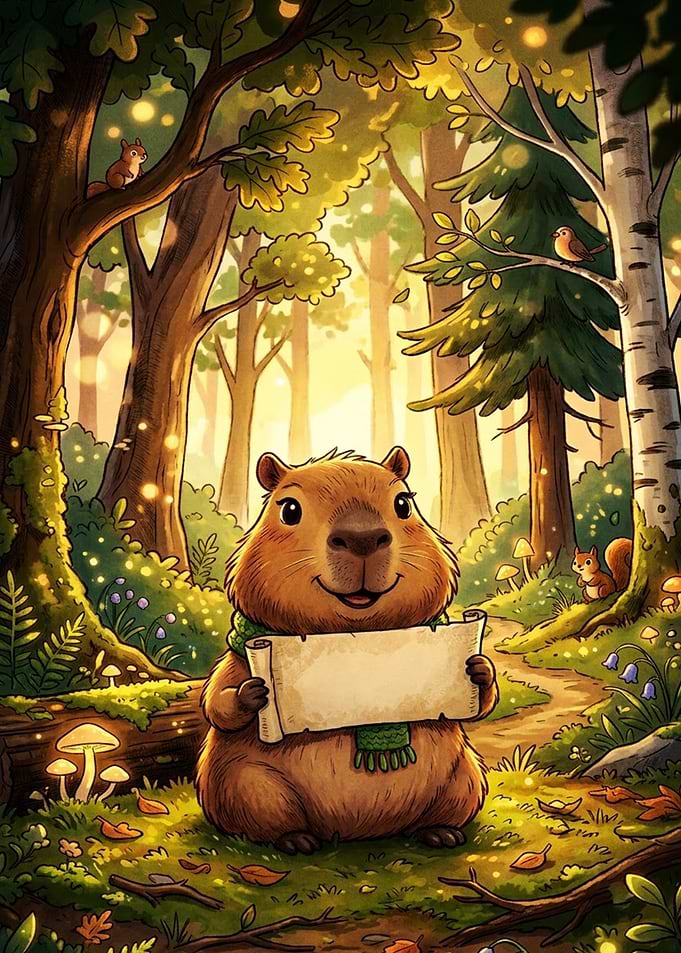 Cute Capybara Holding Blank Scroll
