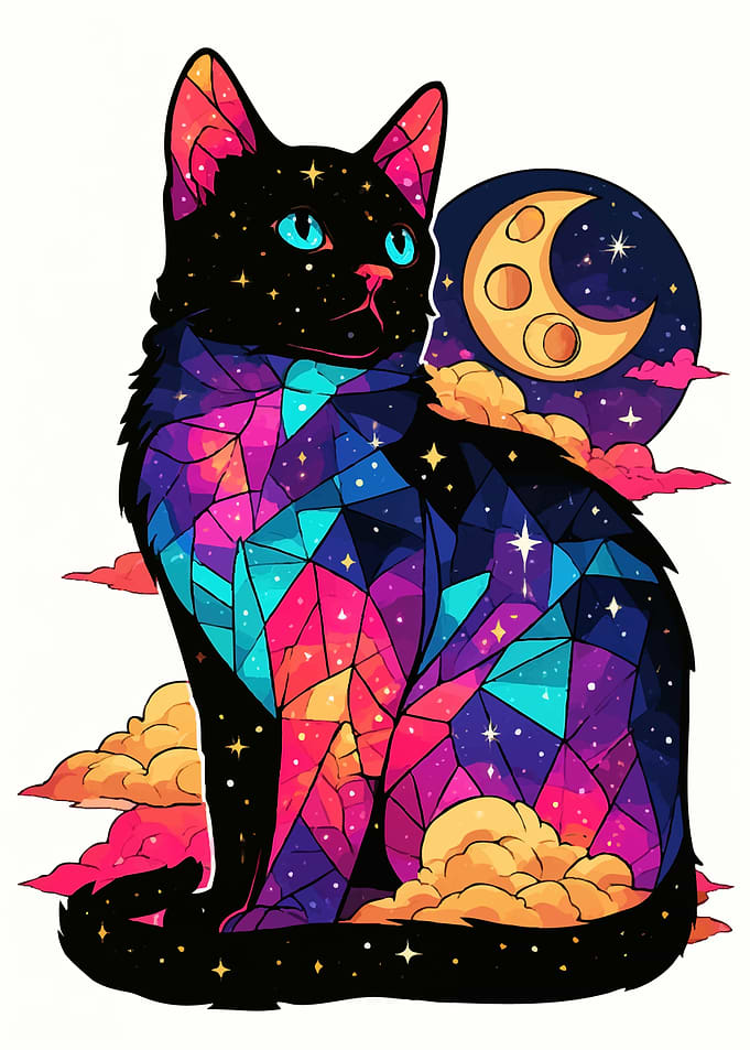 Stained Glass Cosmic Cat Illustration