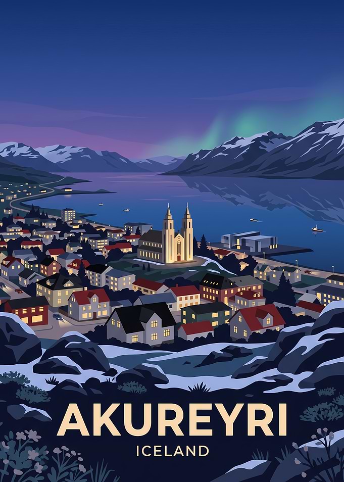 Akureyri Iceland Travel Poster