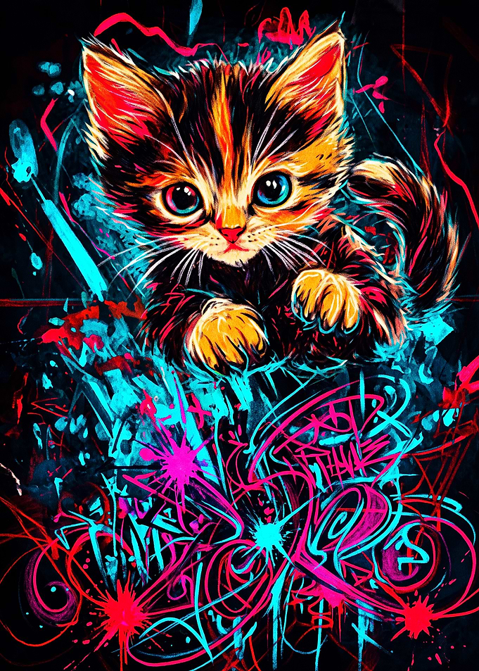 Neon Graffiti Style Calico Kitten