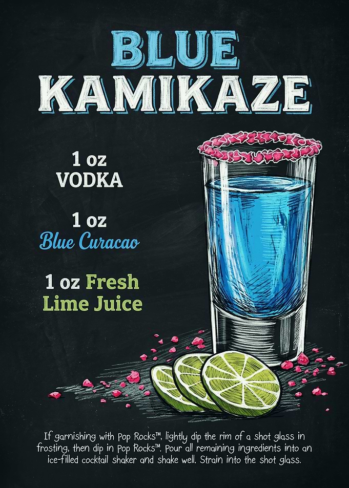 Blue Kamikaze Cocktail Recipe Poster