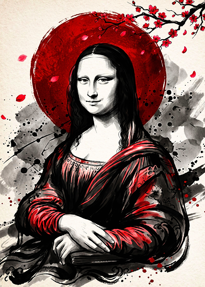 Mona Lisa Japanese Ink Style Art
