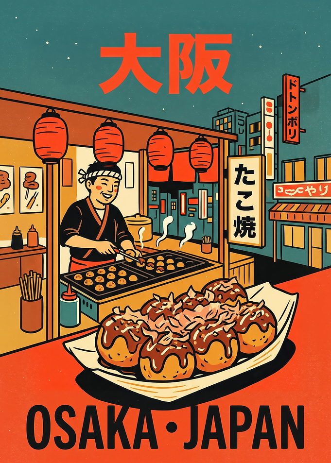 Osaka Takoyaki Street Food Poster