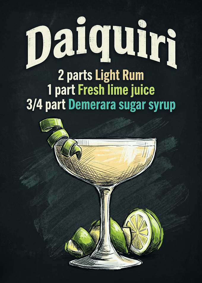 Daiquiri Cocktail Recipe Chalkboard Art