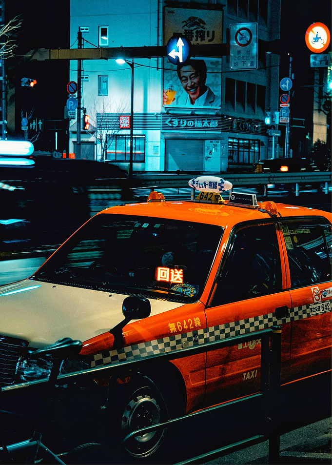 Orange Japanese Taxi at Night