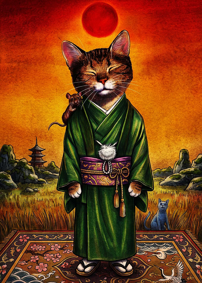 Zen Cat in Traditional Kimono