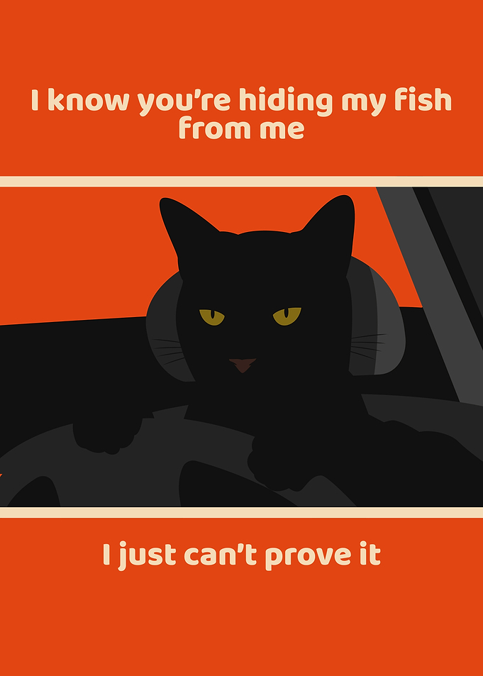 Suspicious Cat Driving Car Poster