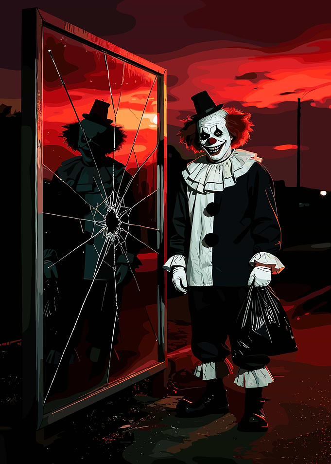 Creepy Clown with Broken Mirror