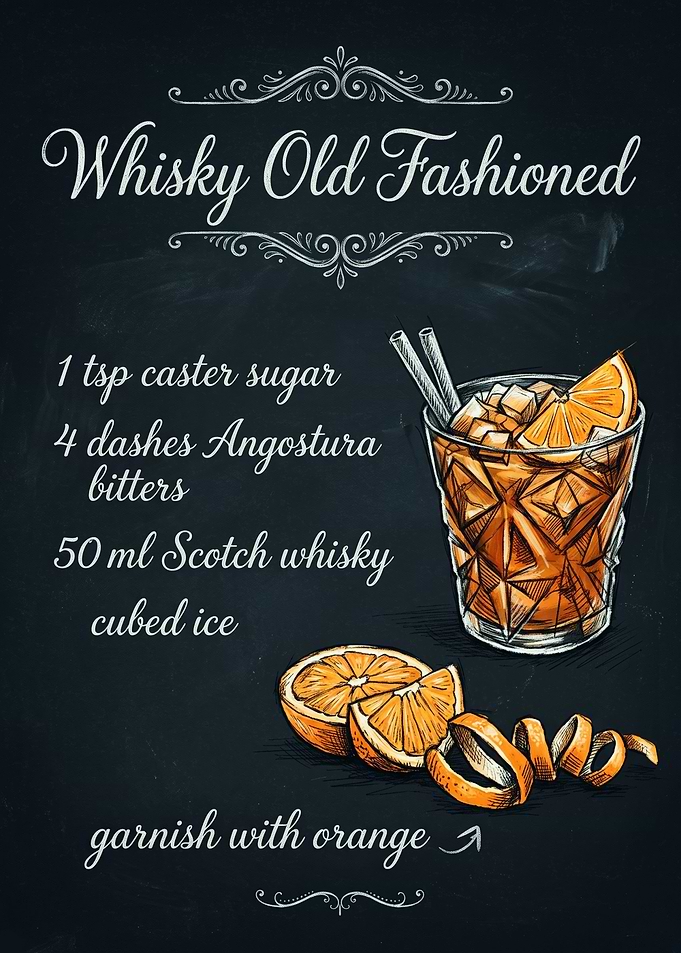 Whisky Old Fashioned Cocktail Recipe Poster