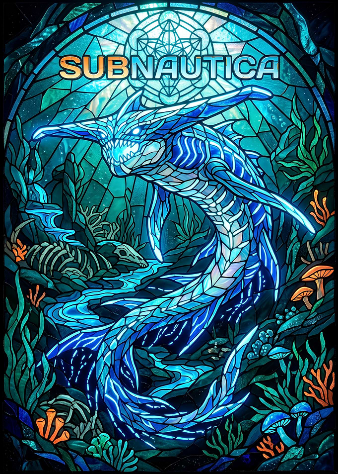 Subnautica Reaper Leviathan Stained Glass Art