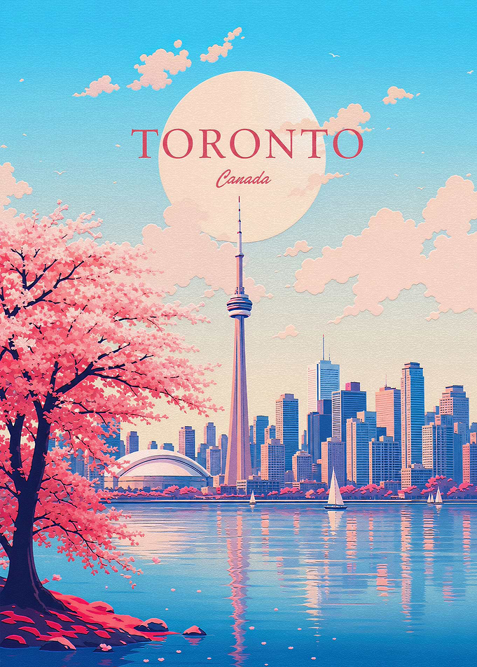 Toronto Skyline Cherry Blossom Travel Poster