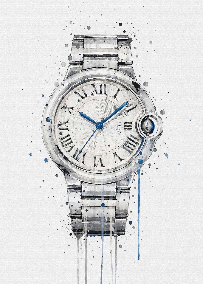 Watercolor Cartier Ballon Bleu Watch