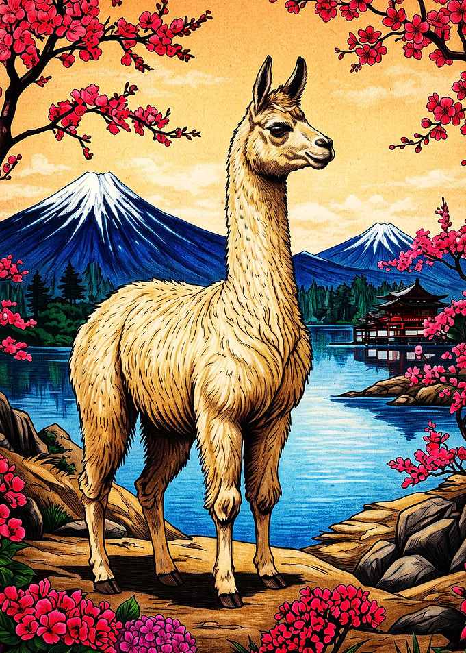 Llama in a Japanese Landscape