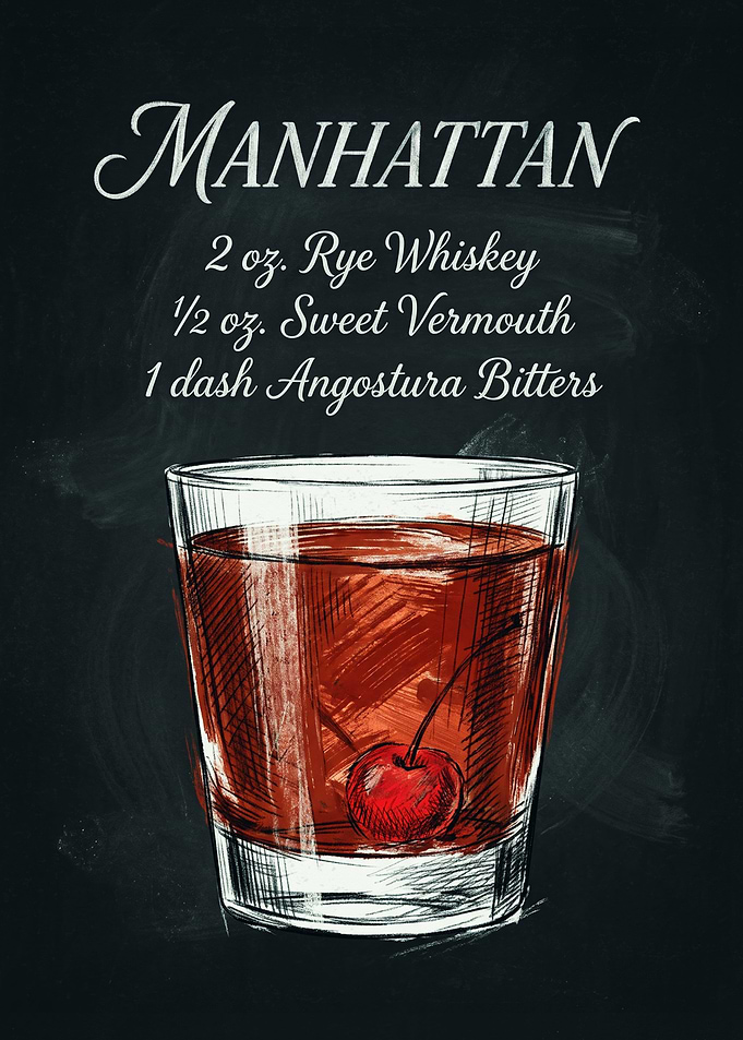 Manhattan Cocktail Recipe Chalkboard Art