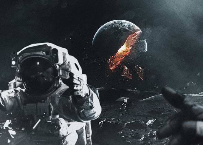 Astronaut Witnessing Earth's Destruction