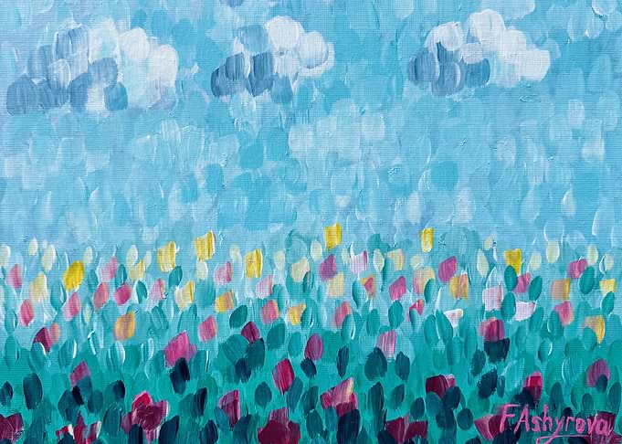 Impressionist Field of Flowers Painting