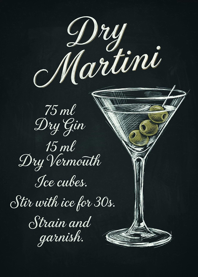 Dry Martini Cocktail Recipe Chalkboard Art