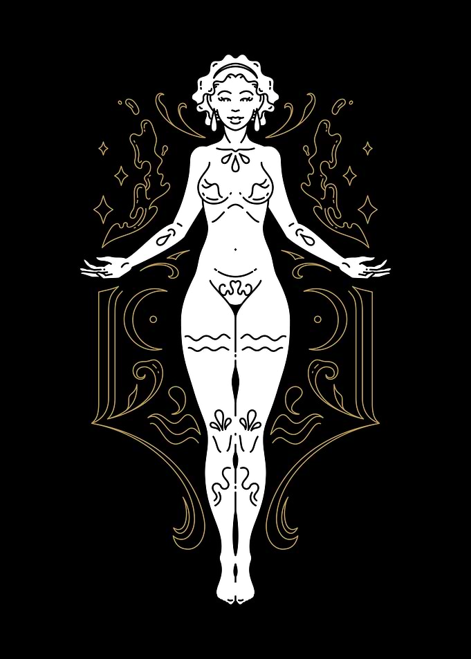 Ethereal Goddess Line Art Illustration