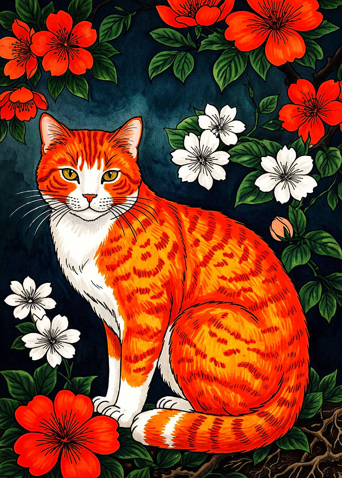 Orange Tabby Cat Among Flowers