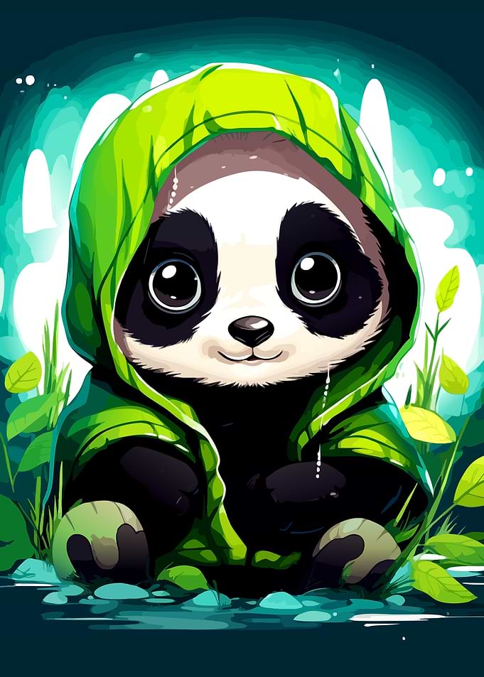 Cute Panda in Green Hoodie