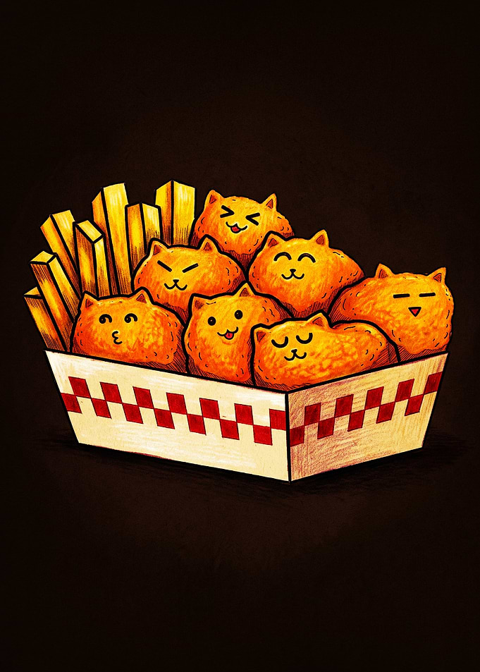 Cute Cat-Shaped Chicken Nuggets and Fries