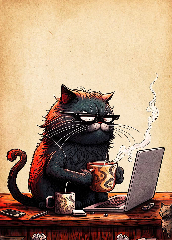 Grumpy Cat Working on Laptop