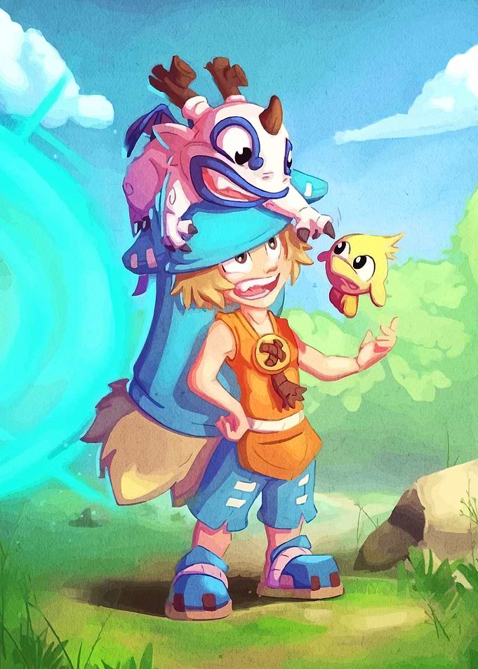 Boy with Creatures in Fantasy World
