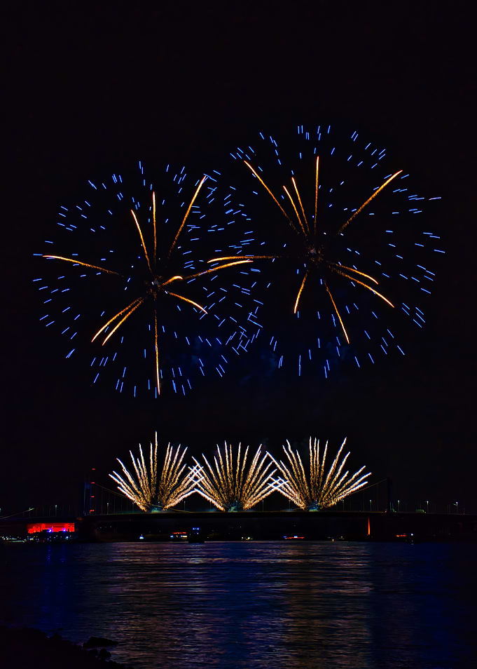 Fireworks Display Over a Bridge