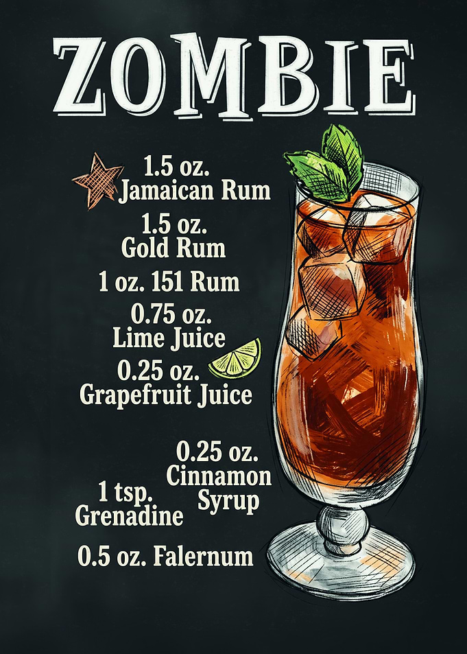 Zombie Cocktail Recipe Chalkboard Art