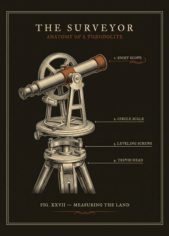 Vintage Theodolite Surveying Instrument Blueprint