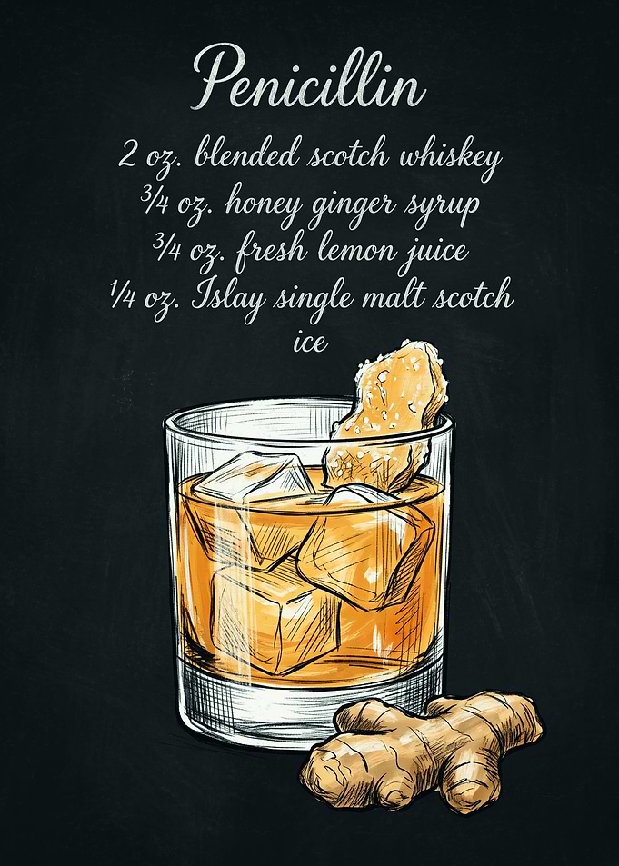 Penicillin Cocktail Recipe Chalkboard Art