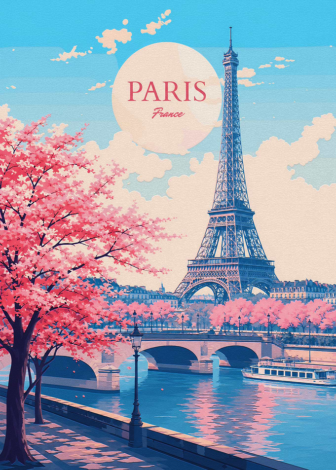 Paris Eiffel Tower Cherry Blossom Poster