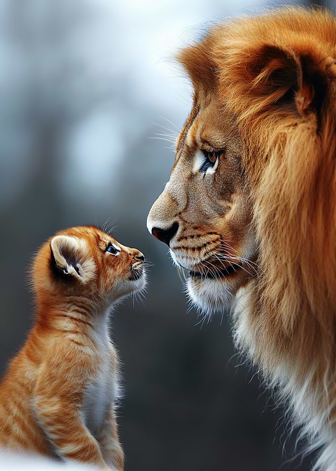 Lion and Cub Face to Face