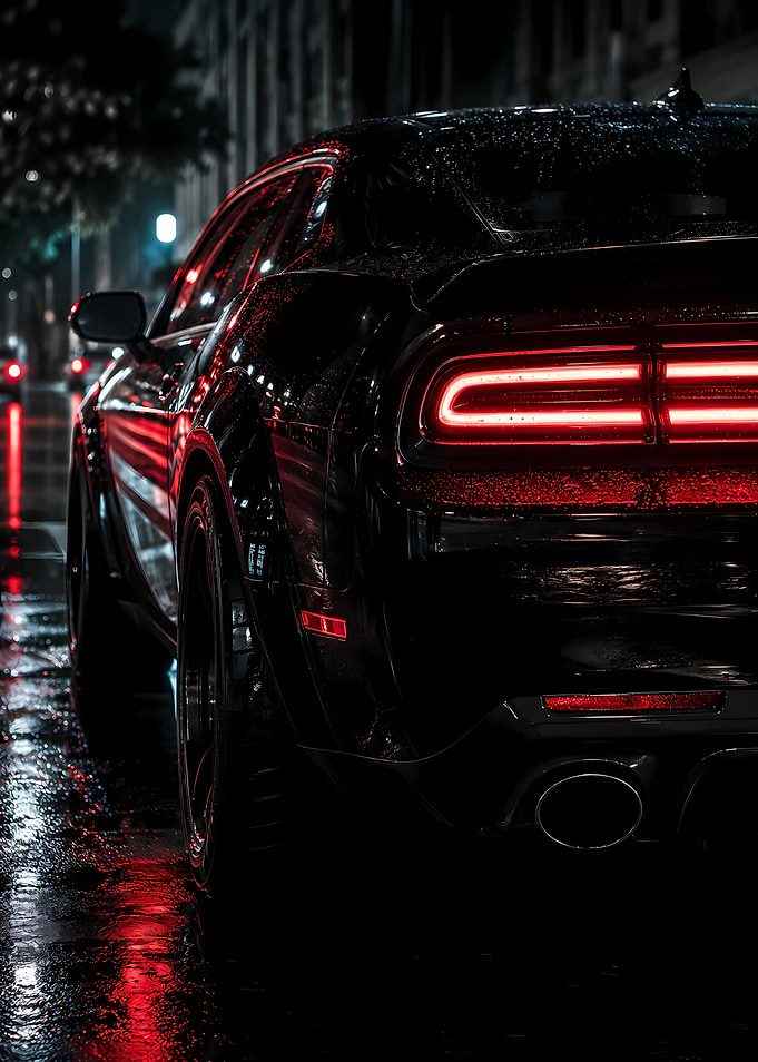 Black Dodge Challenger at Night