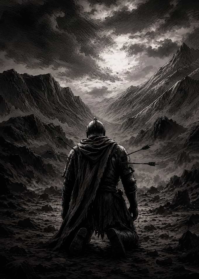Fallen Knight Kneeling in Desolation
