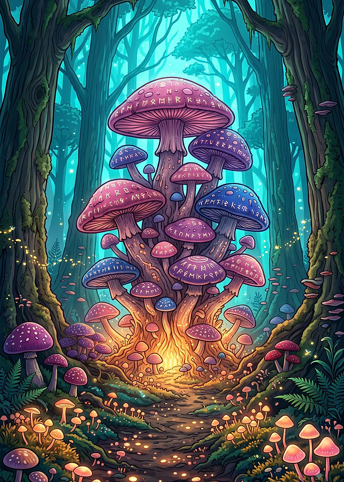 Enchanted Glowing Rune Mushroom Forest