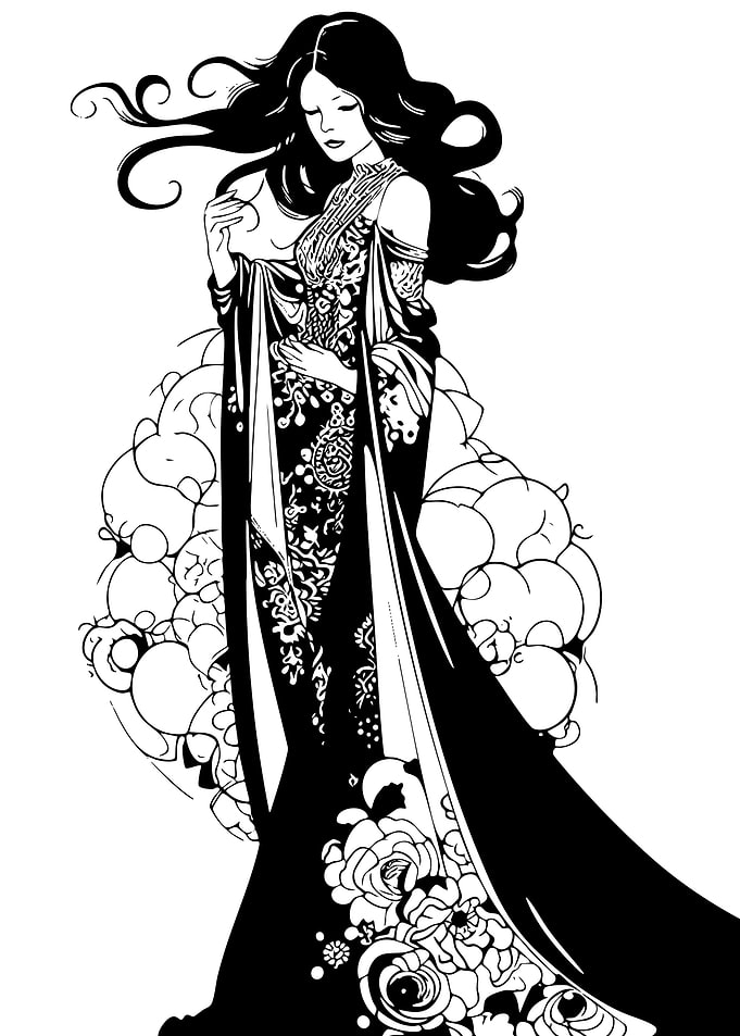 Elegant Woman in Floral Gown