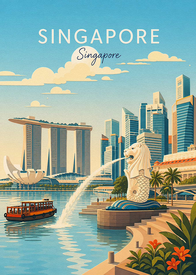 Vintage Style Singapore Travel Poster