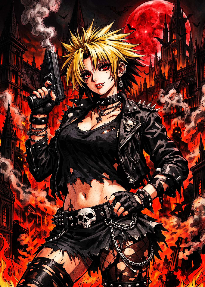 Anime Punk Girl with Gun